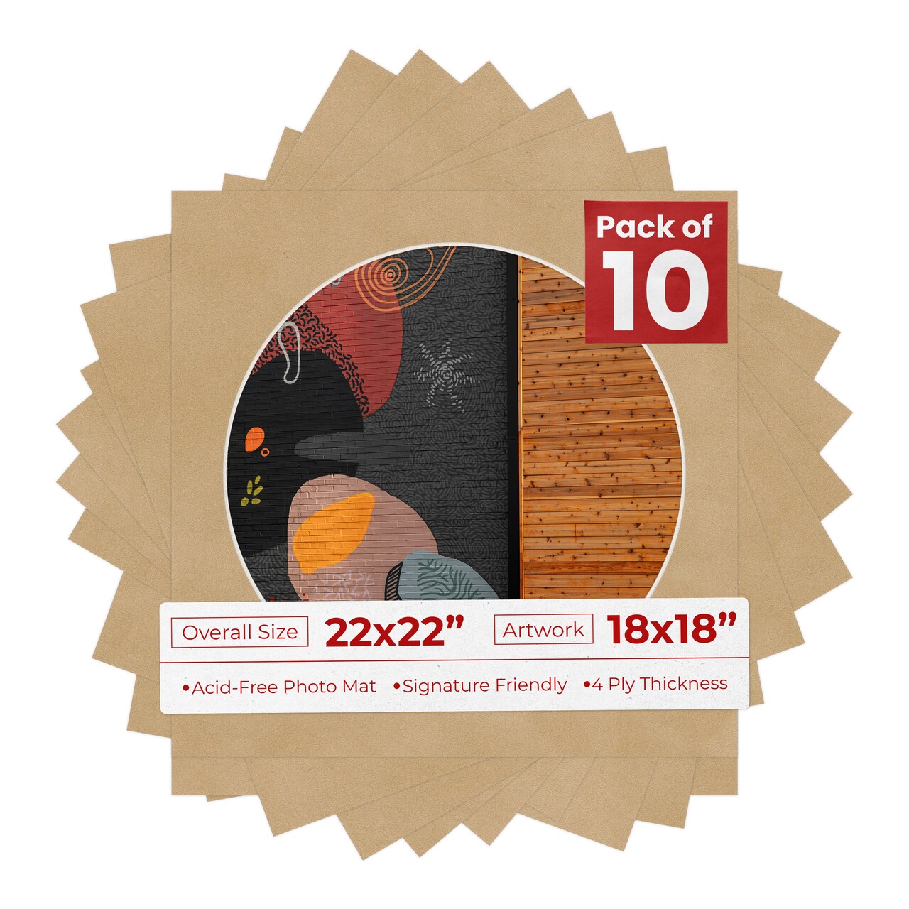 Beige Suede Mat Board for 22x22 Frames - Circle Opening for 18x18 Photos